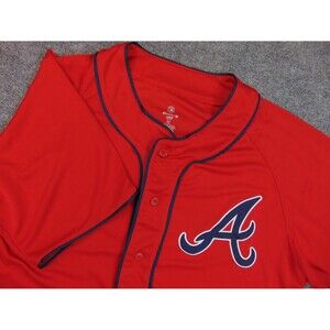 Atlanta‎ Braves Baseball Jersey Mens Large Red Blue Shirt